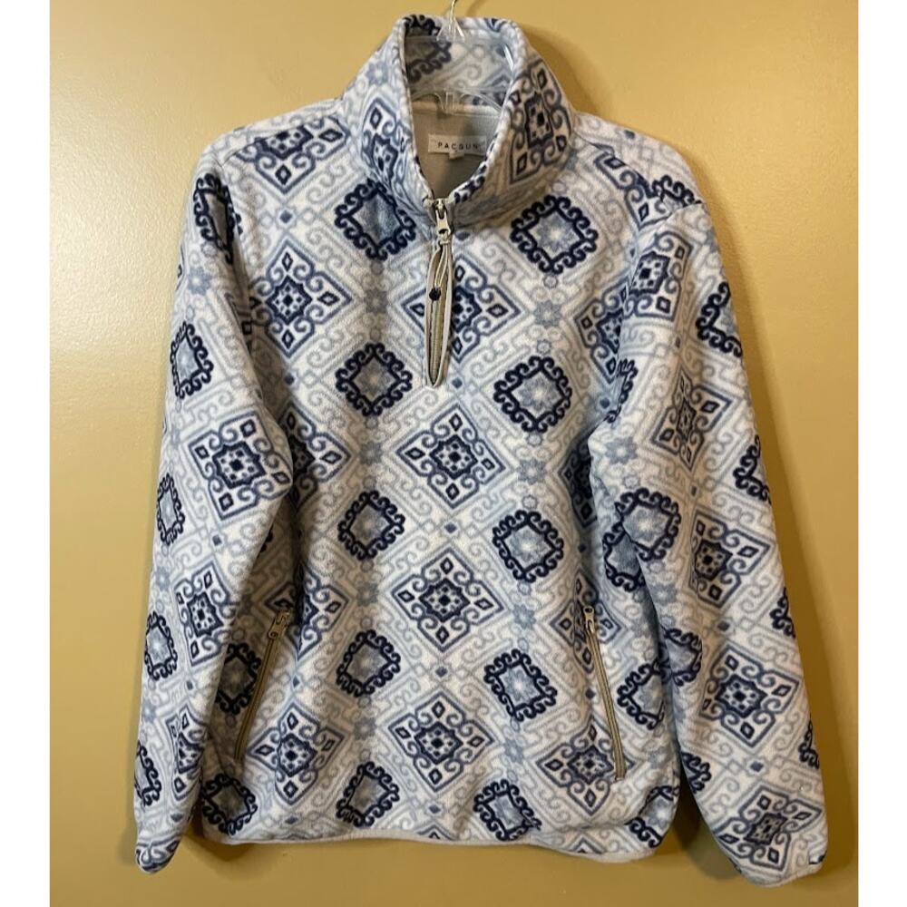 Pacsun Women's Quarter Zip Blue/Multi Print Fleece Jacket Size‎ Small